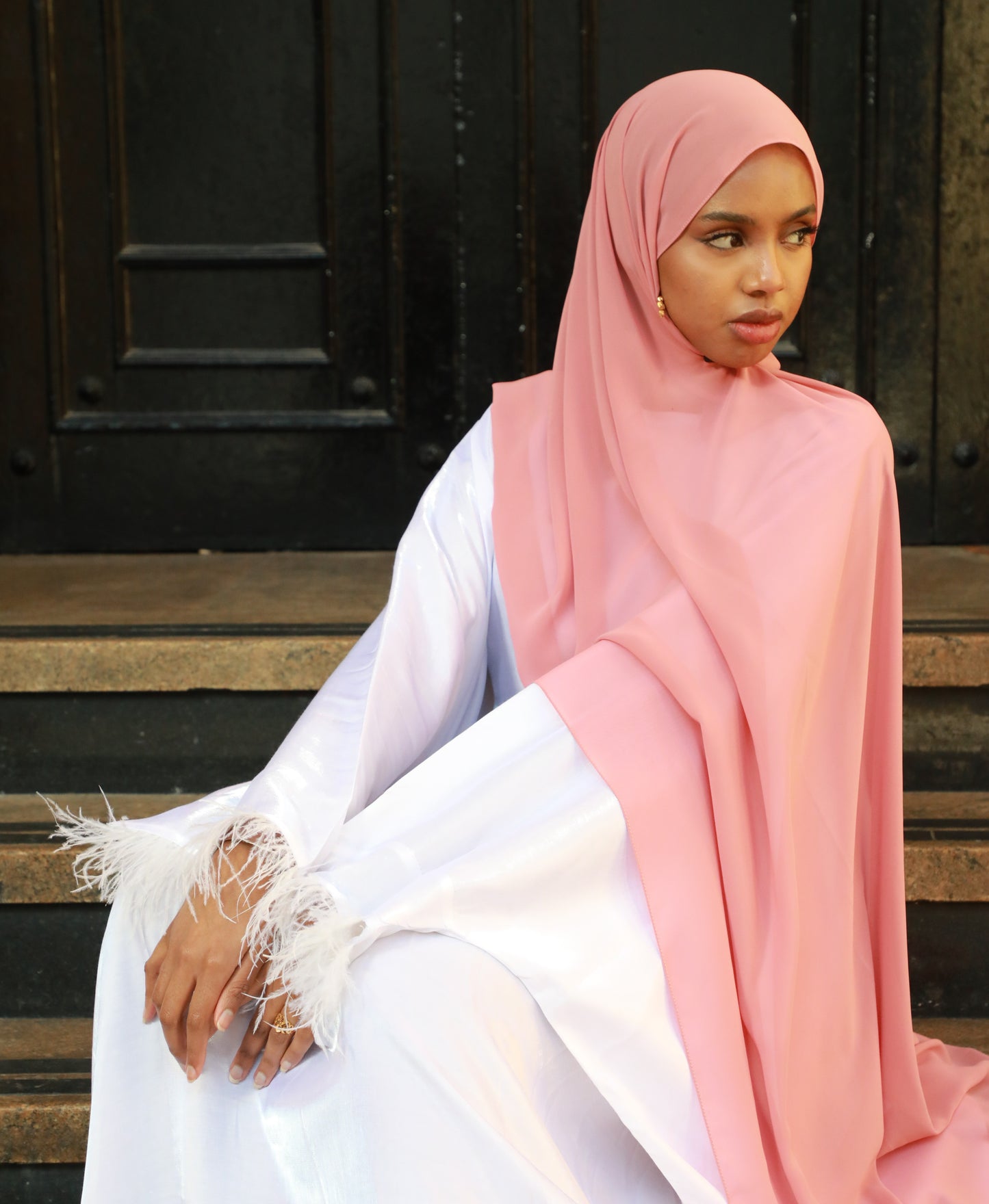 Butterfly Abaya - Two Tone Shimmer - White