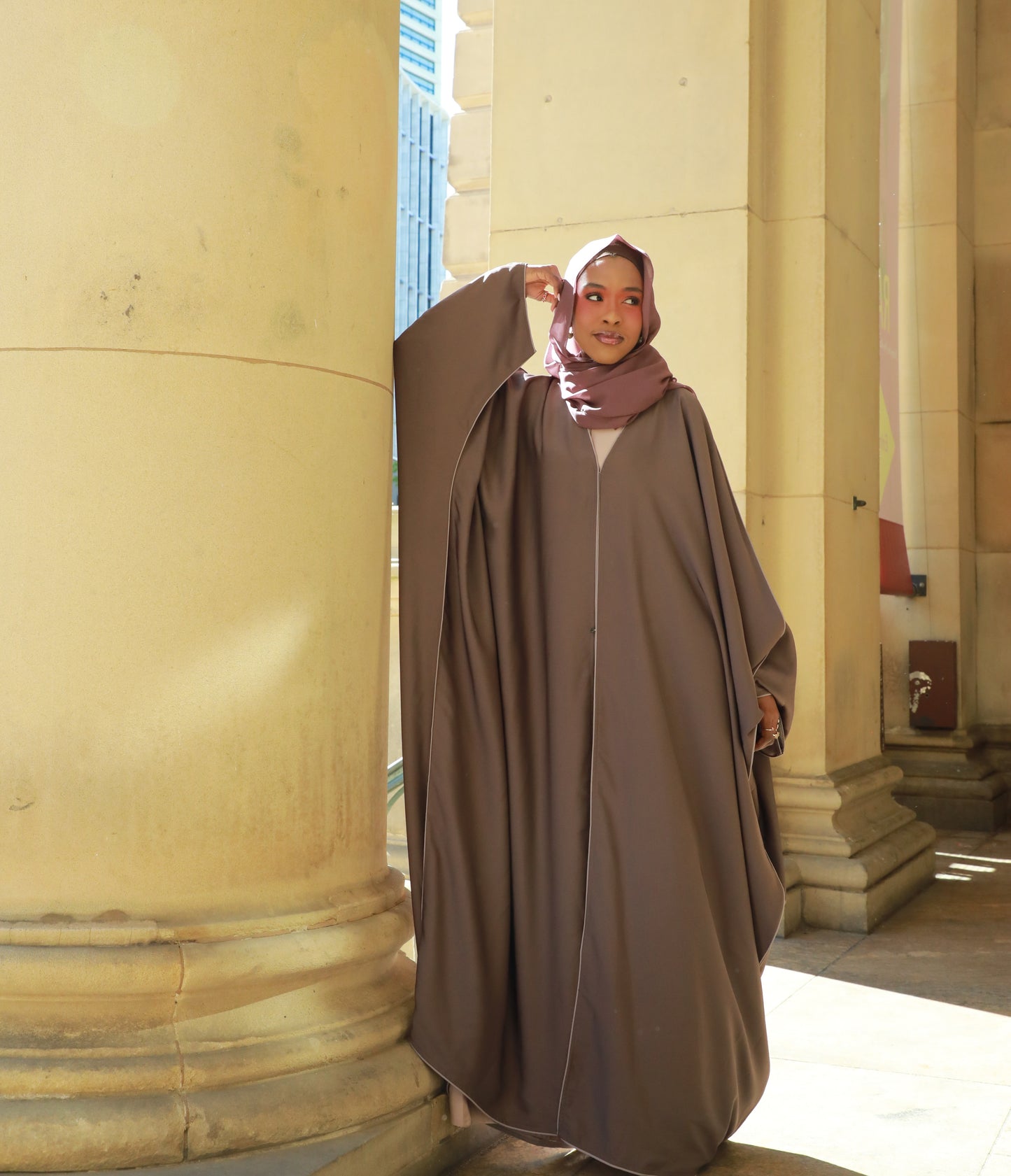 Haya Open Abaya - Mink Brown