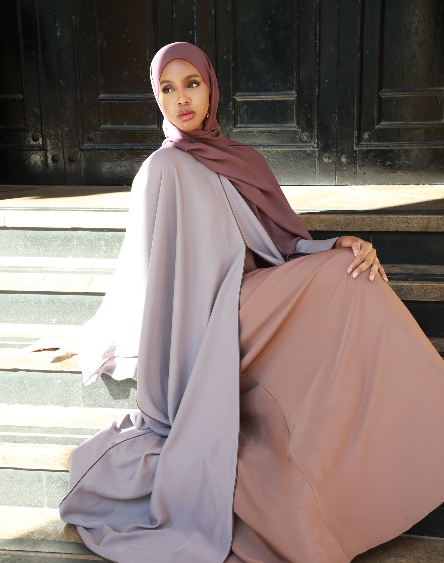 Haya Open Abaya - Lavender Grey
