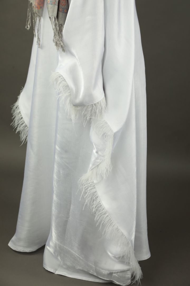 Butterfly Abaya - Two Tone Shimmer Full Feathers - White