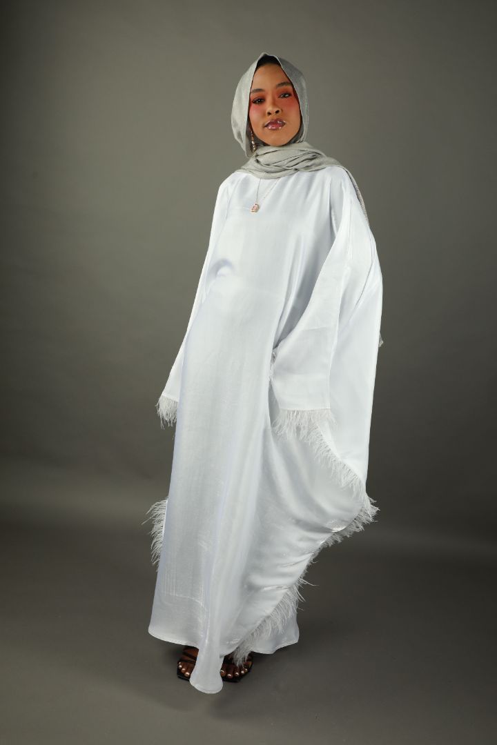 Butterfly Abaya - Two Tone Shimmer Full Feathers - White