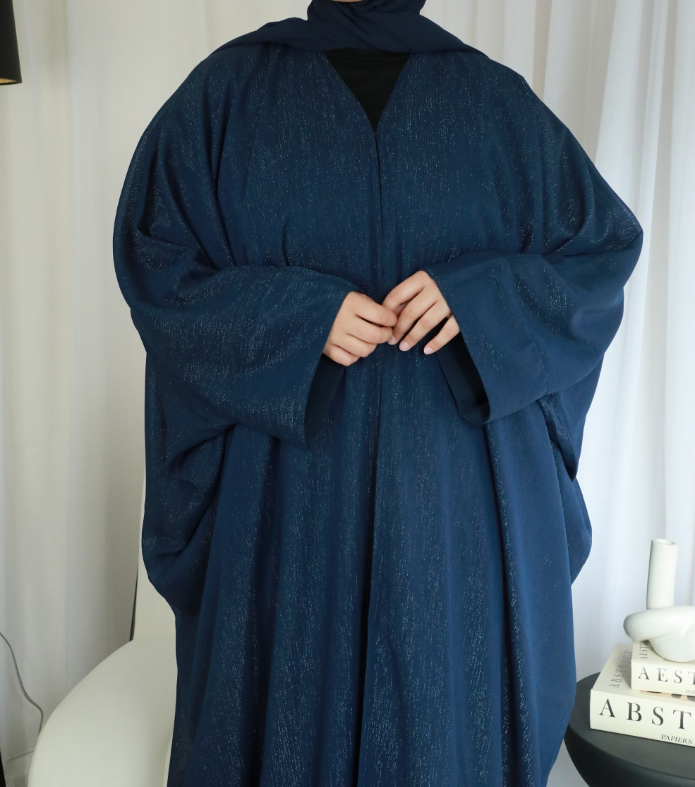 Glitter Open Abaya (Hijab Included) - Navy Blue