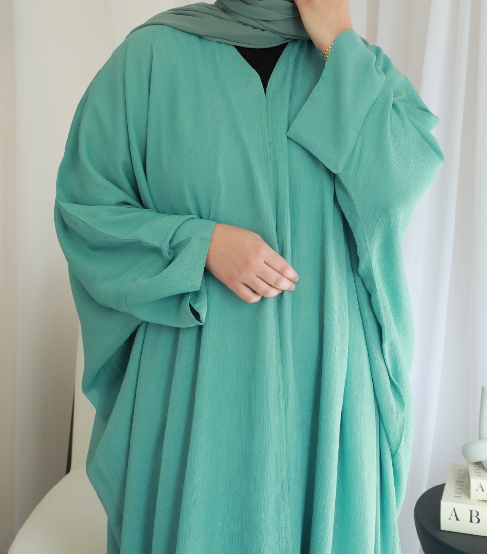 Glitter Open Abaya (Hijab Included) - Green