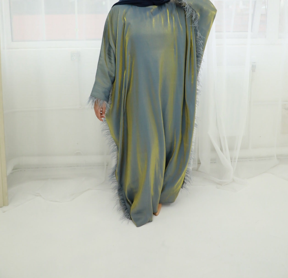 Butterfly Abaya - Two Tone Shimmer Full Feathers- Blue