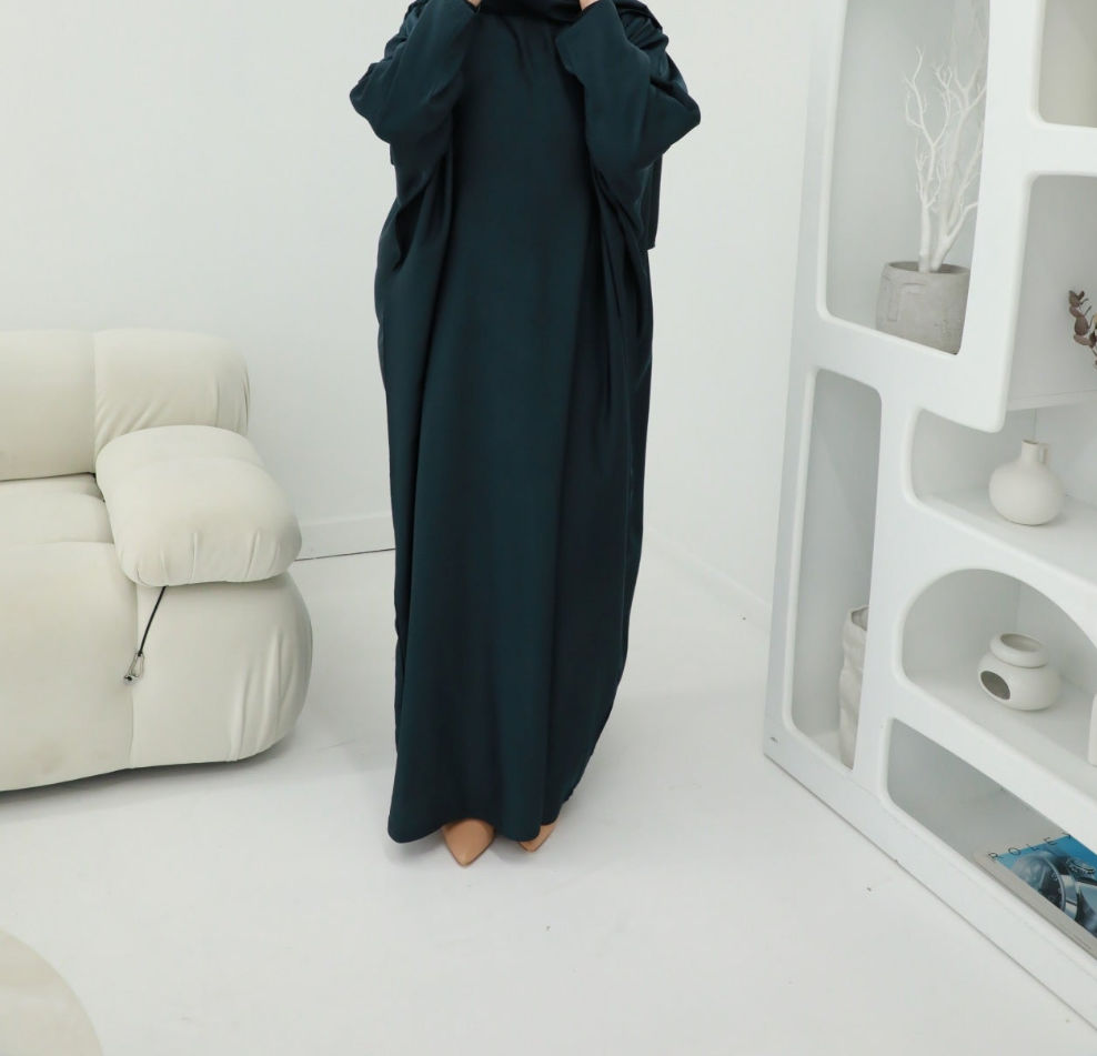 Premium Butterfly Abaya (Hijab Included) - Dark Blue Teal
