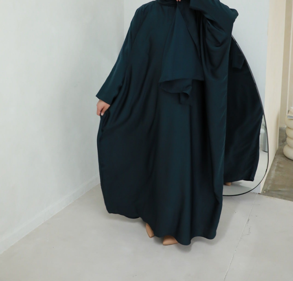 Premium Butterfly Abaya (Hijab Included) - Dark Blue Teal