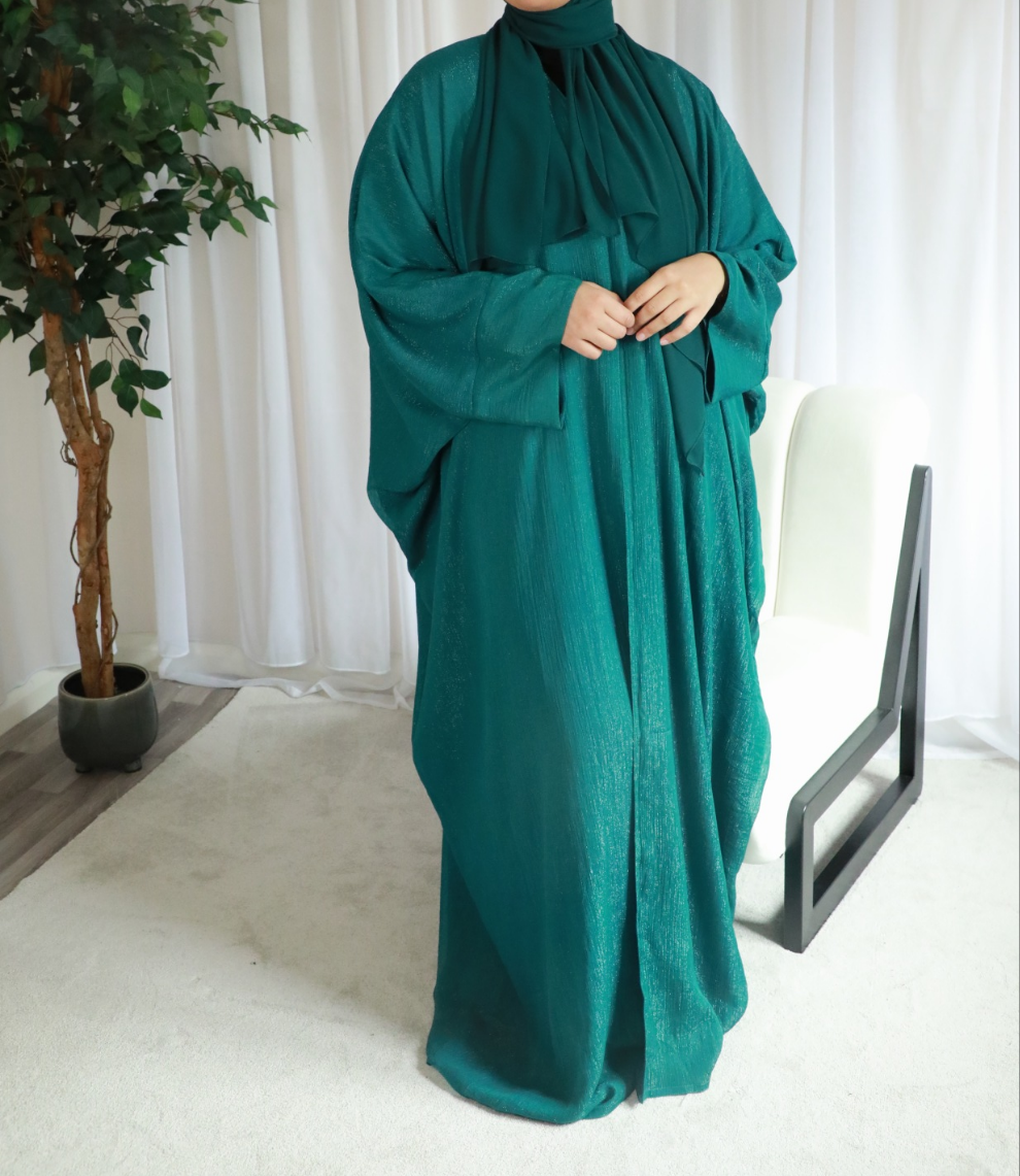 Glitter Open Abaya (Hijab Included) - Emerald