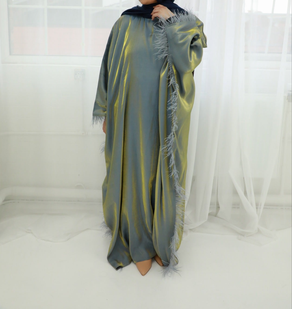 Butterfly Abaya - Two Tone Shimmer Full Feathers- Blue