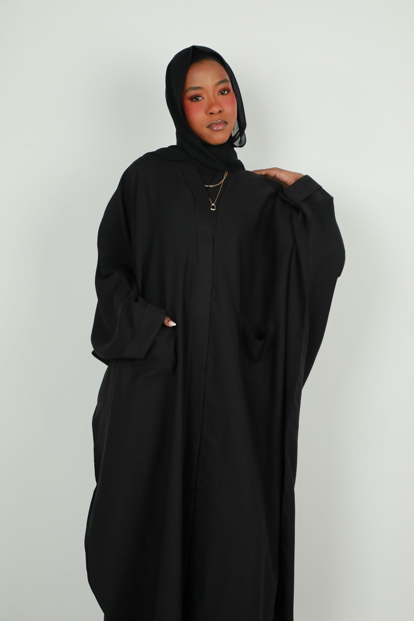 Linen Winter Open Abaya - Black