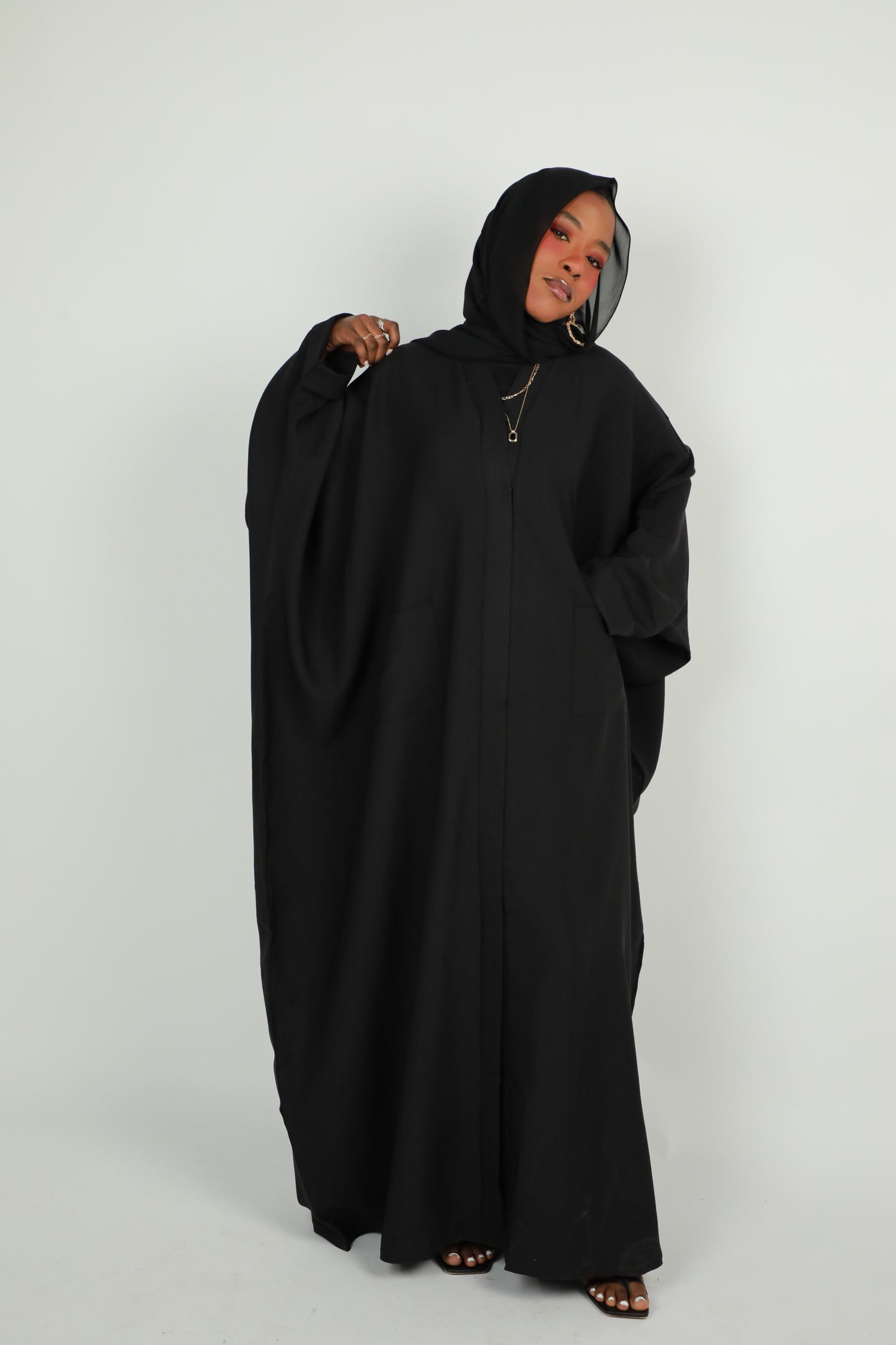 Linen Winter Open Abaya - Black