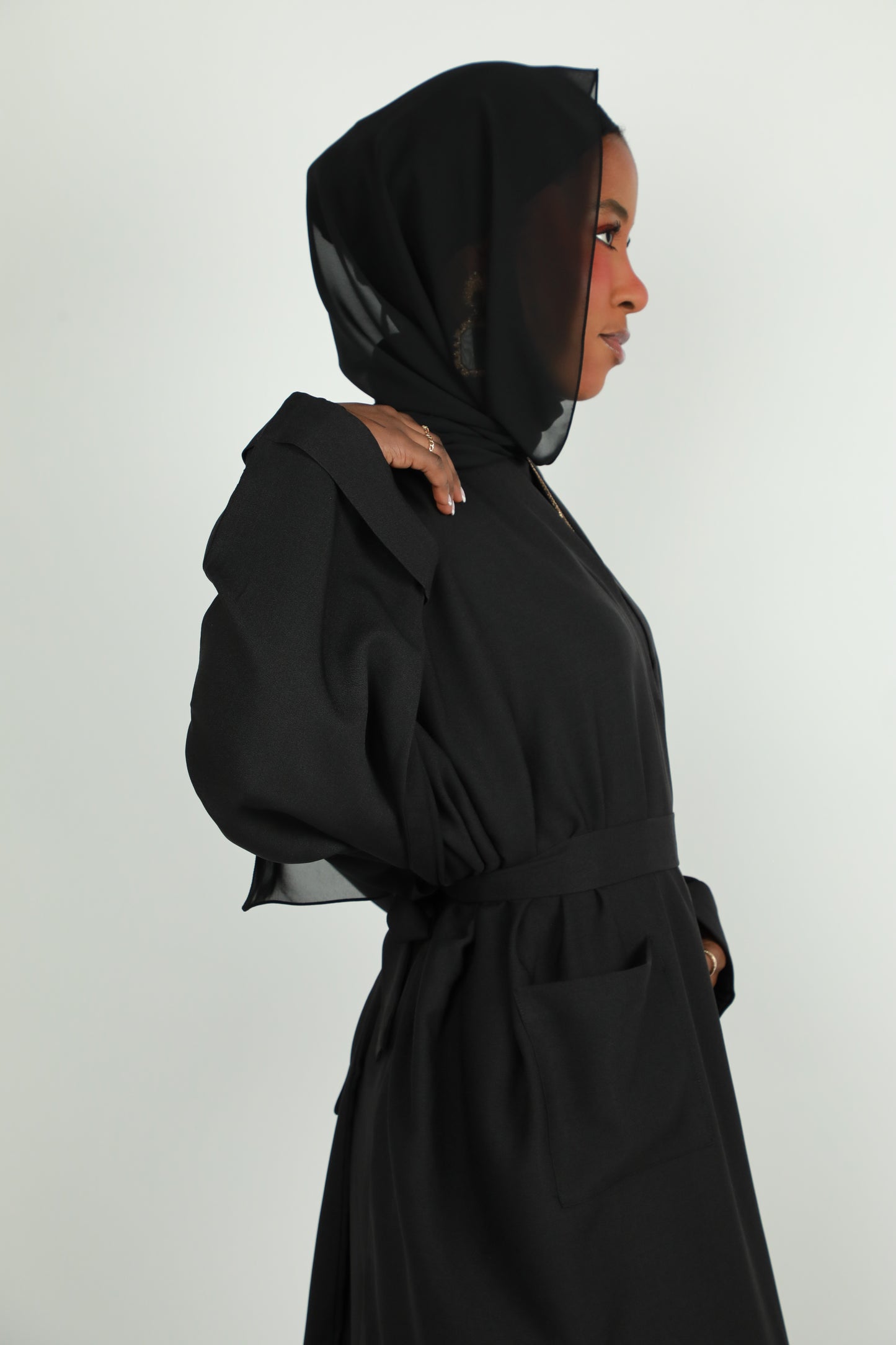 Linen Winter Open Abaya - Black