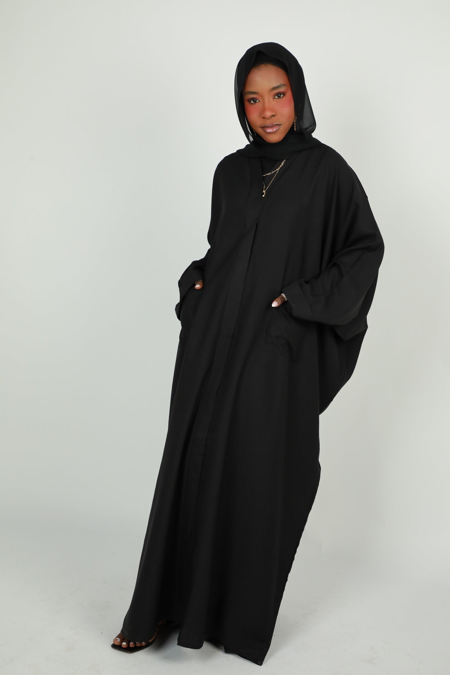 Linen Winter Open Abaya - Black