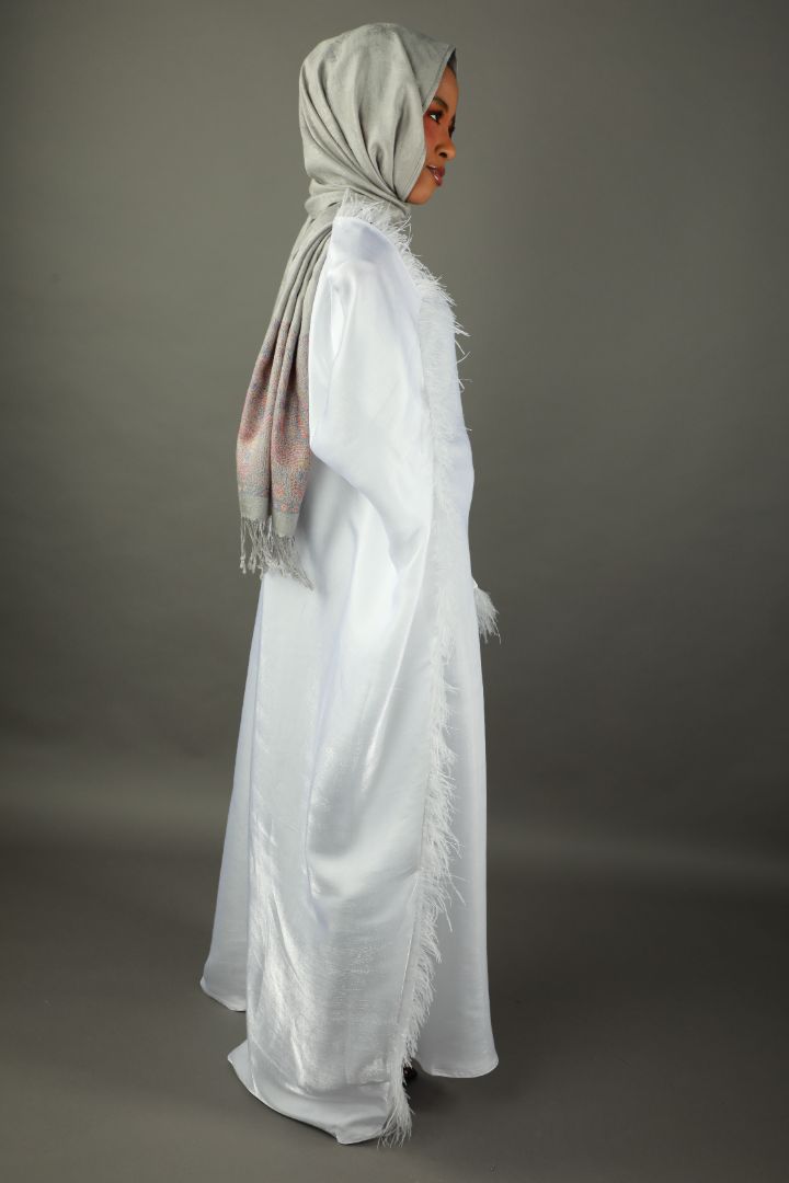 Butterfly Abaya - Two Tone Shimmer Full Feathers - White