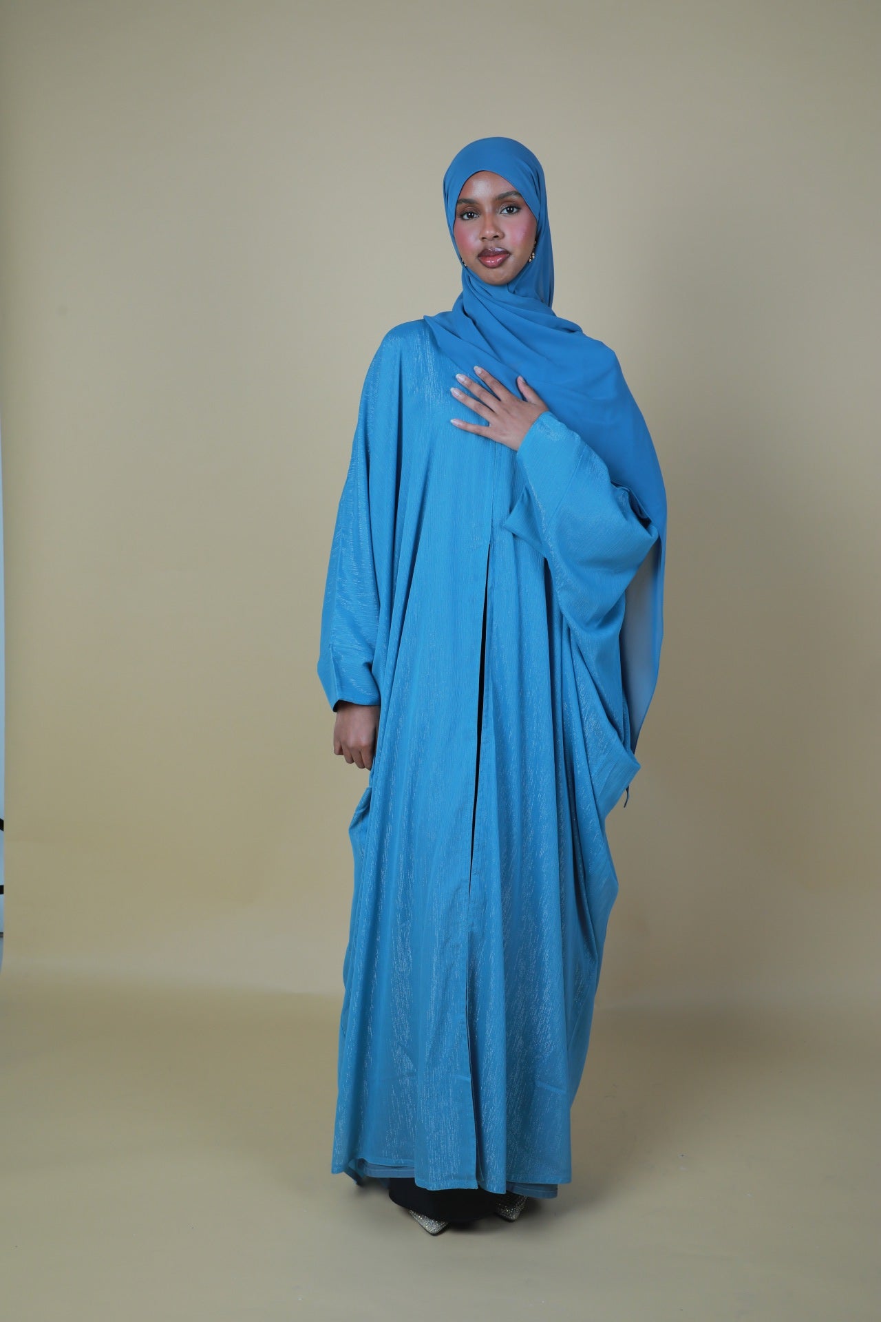 Glitter Open Abaya (Hijab Included) - Baby Blue