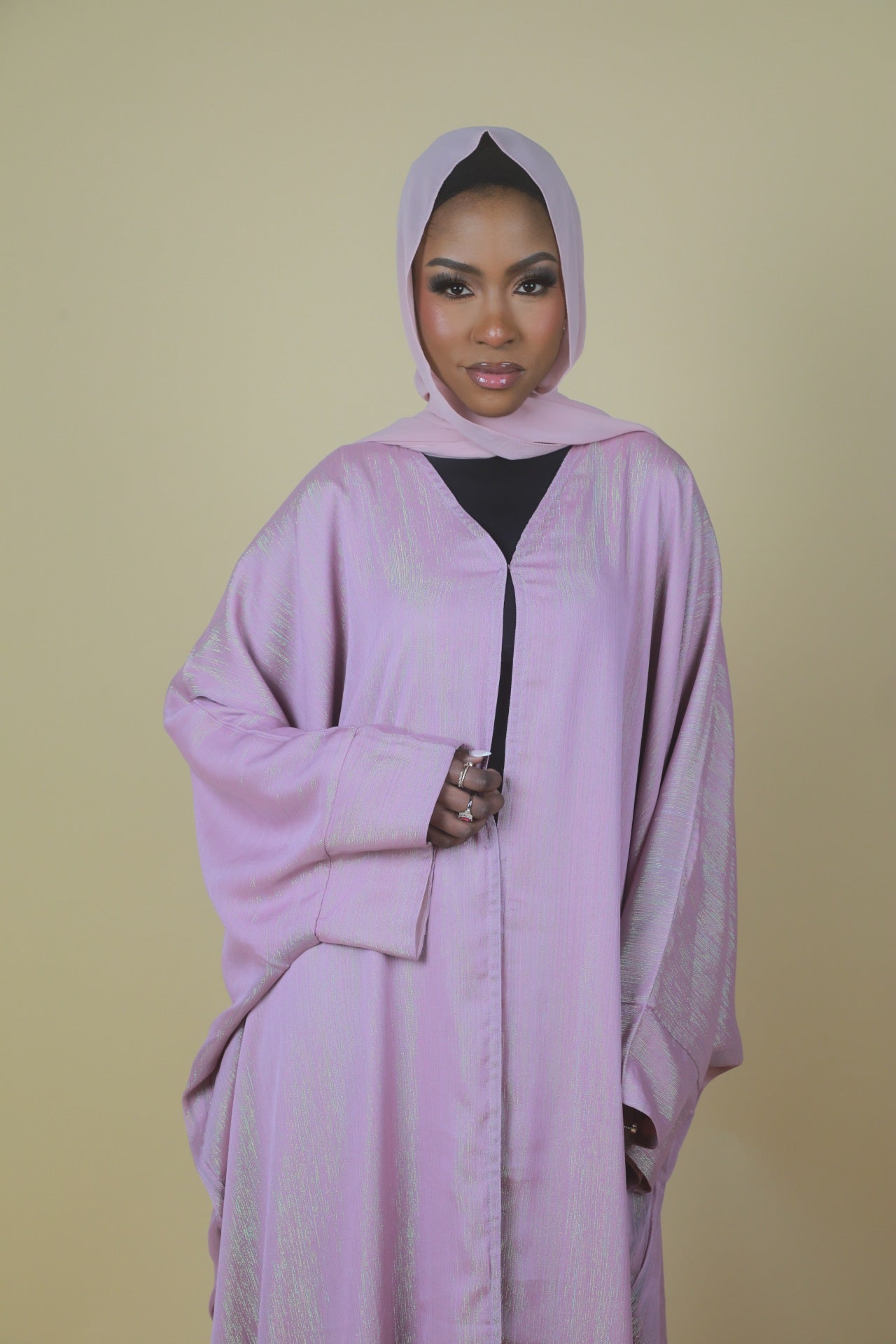 Glitter Open Abaya (Hijab Included) - Pink