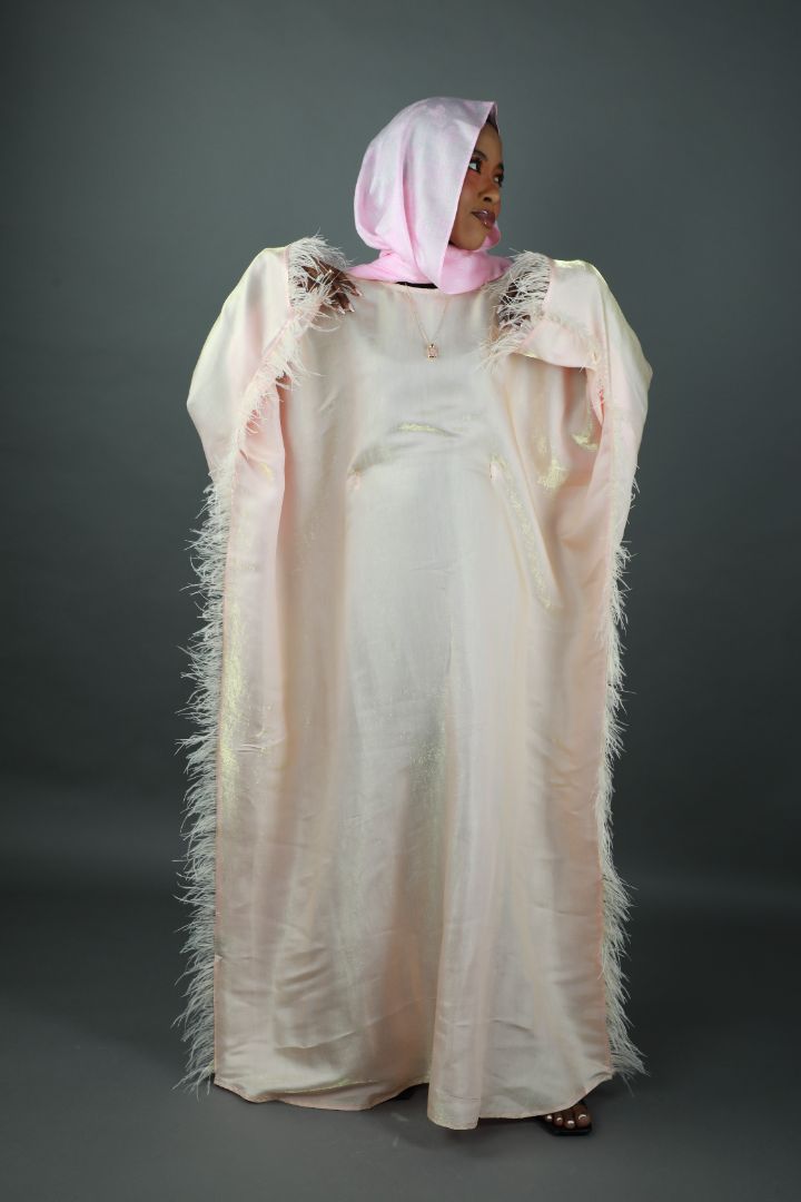 Butterfly Abaya - Two Tone Shimmer Full Feathers - Peach