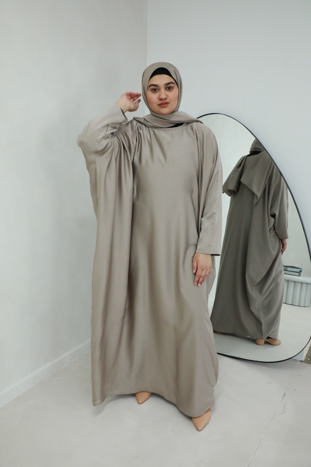 Premium Butterfly Abaya (Hijab Included) - Nude Brown