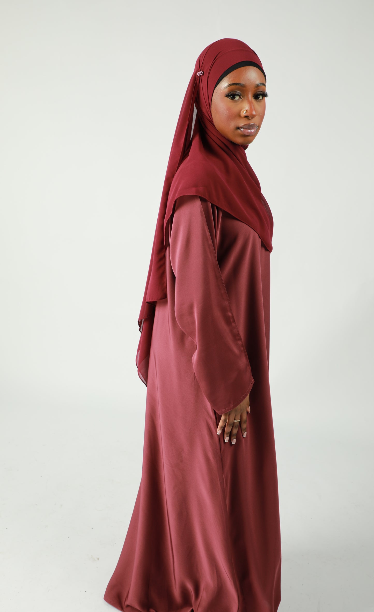 Basic Abaya With Pockets - Blush Red
