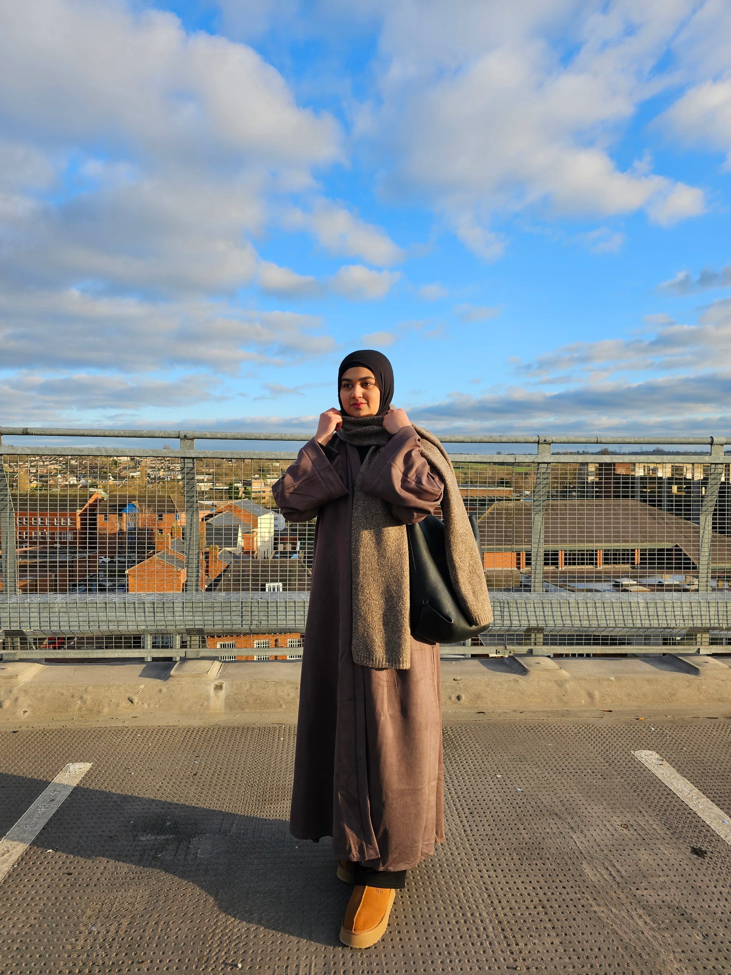 Suede Abaya Coat - Brown