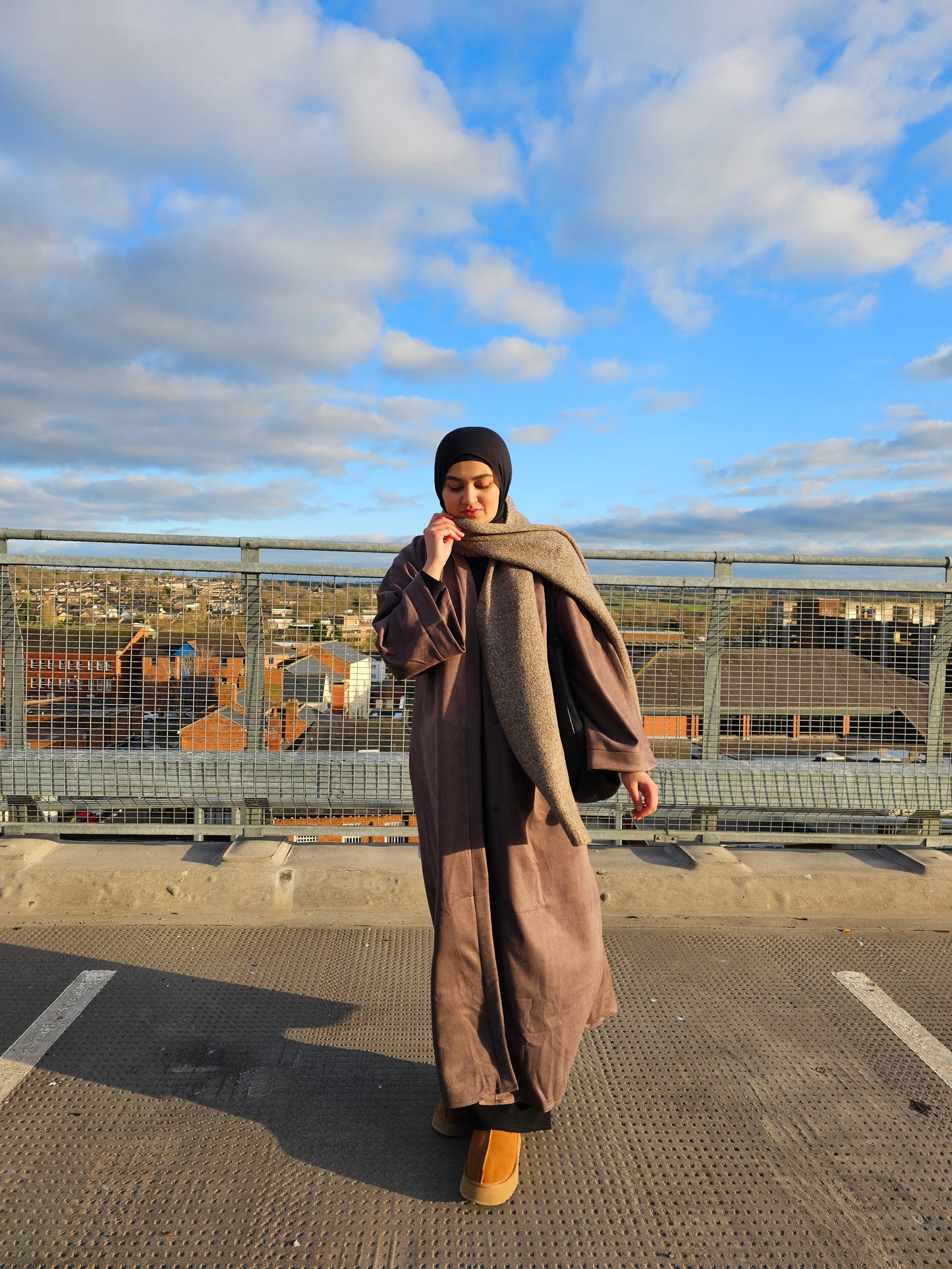 Suede Abaya Coat - Brown