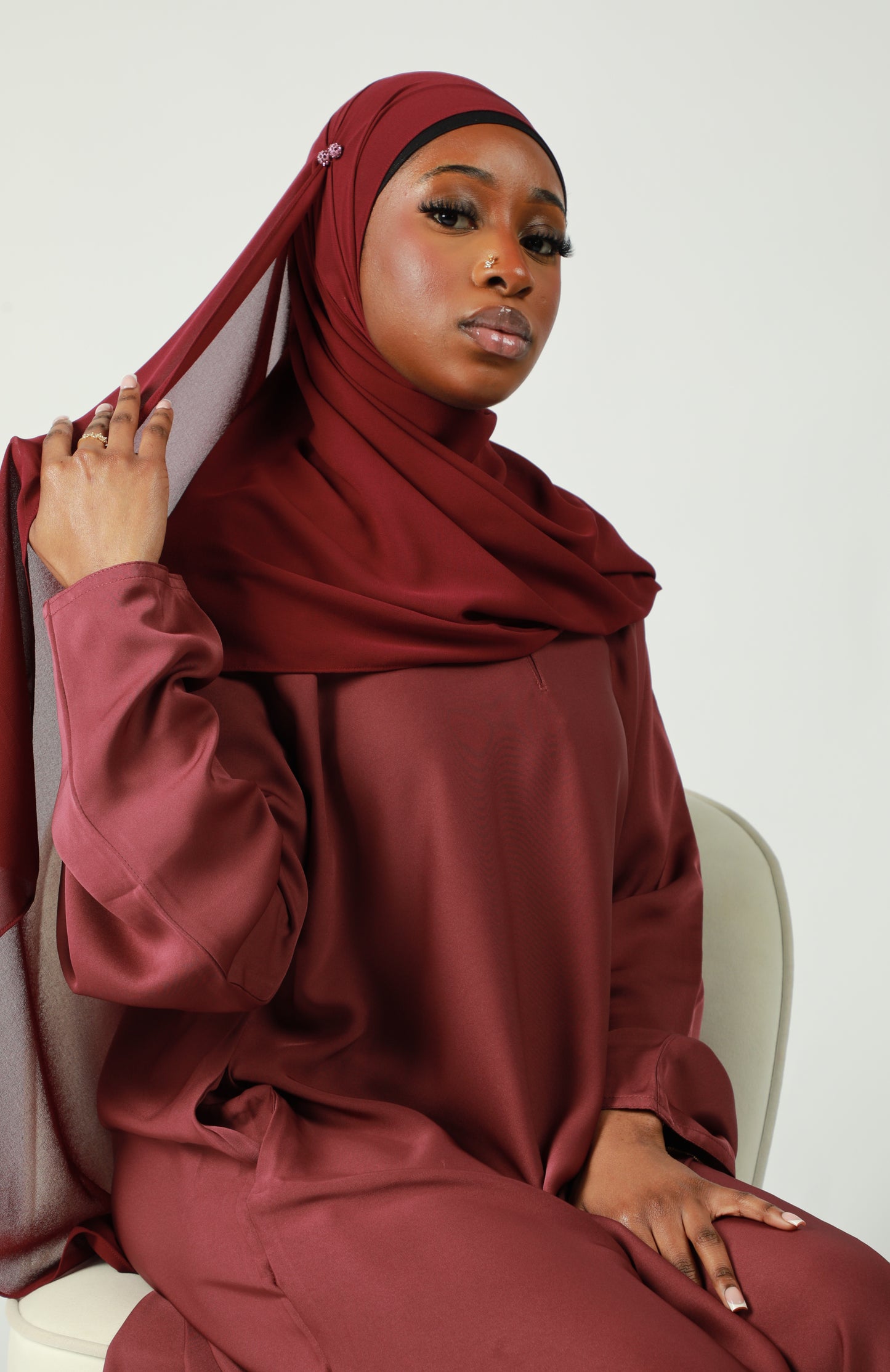 Basic Abaya With Pockets - Blush Red