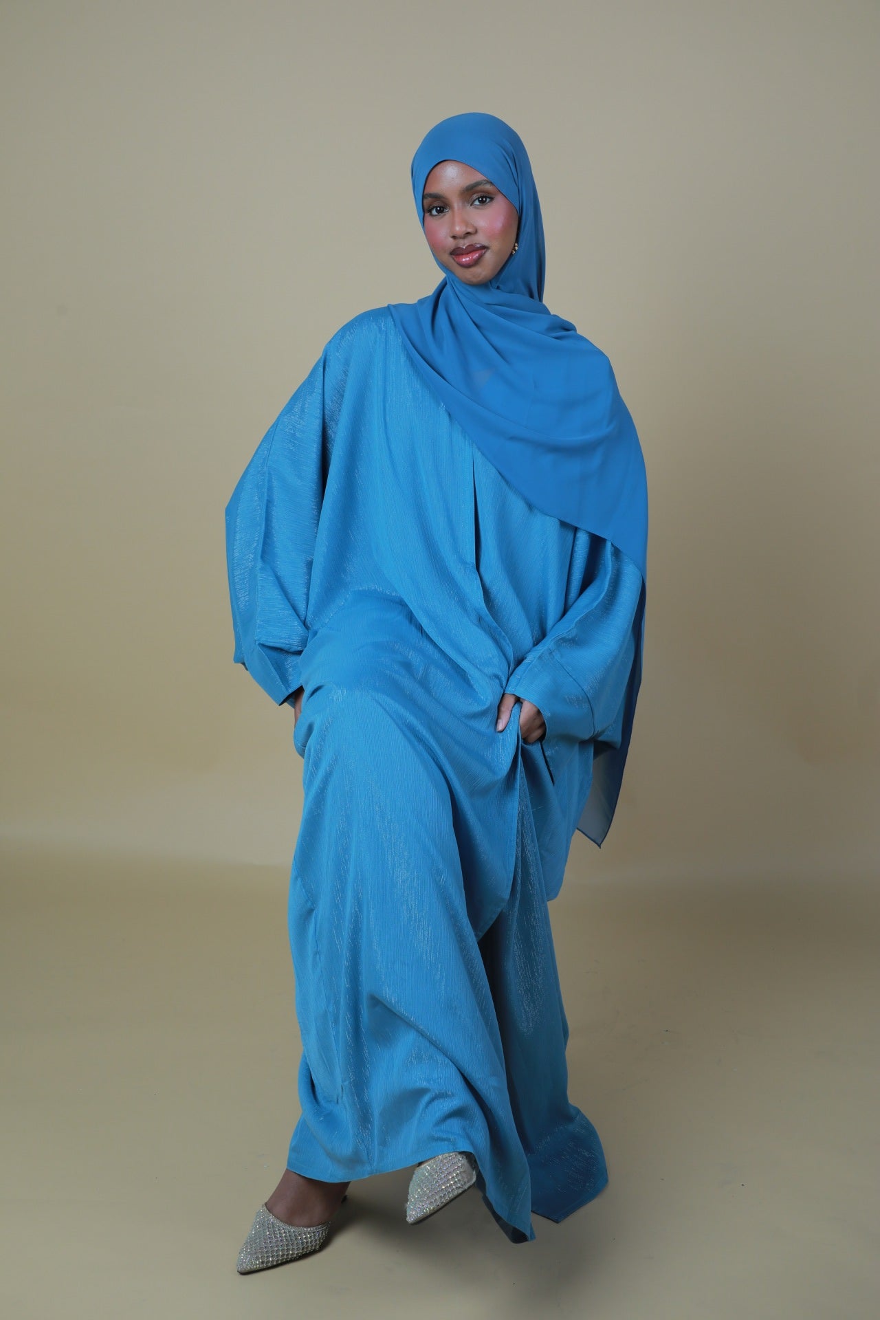 Glitter Open Abaya (Hijab Included) - Baby Blue