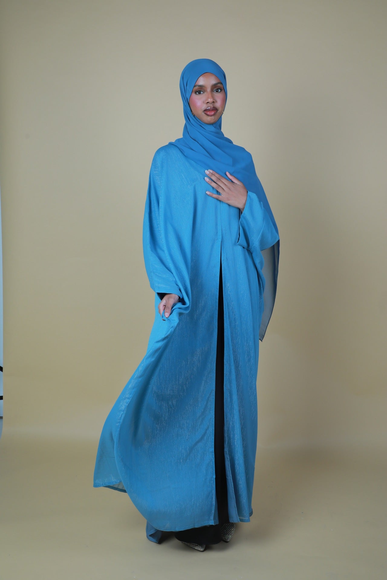 Glitter Open Abaya (Hijab Included) - Baby Blue