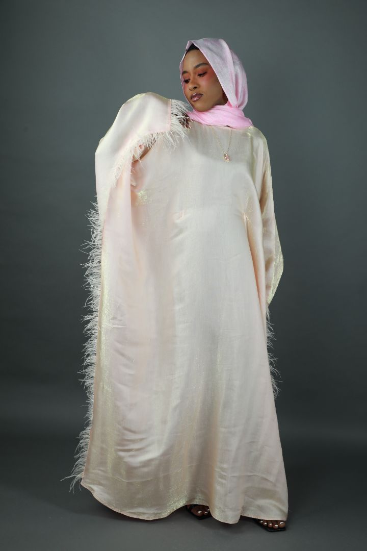 Butterfly Abaya - Two Tone Shimmer Full Feathers - Peach