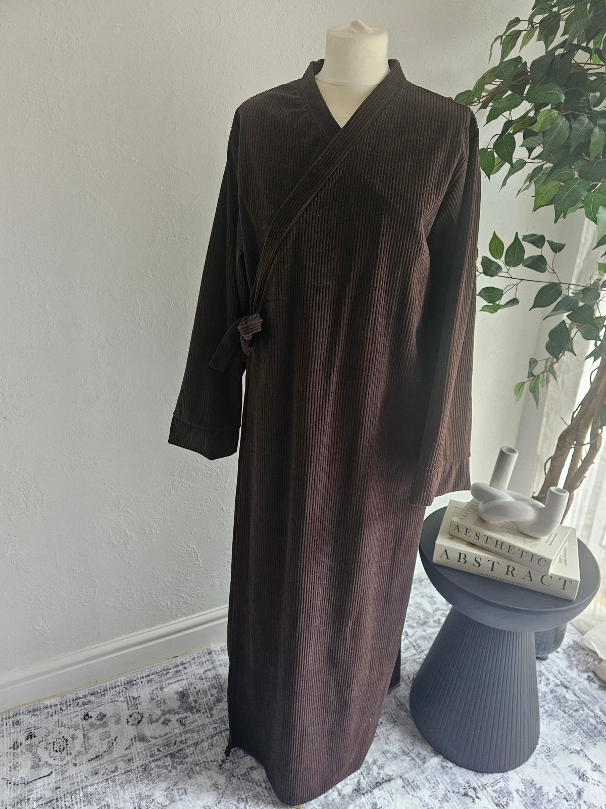 Corduroy Wrap Abaya - Dark Brown