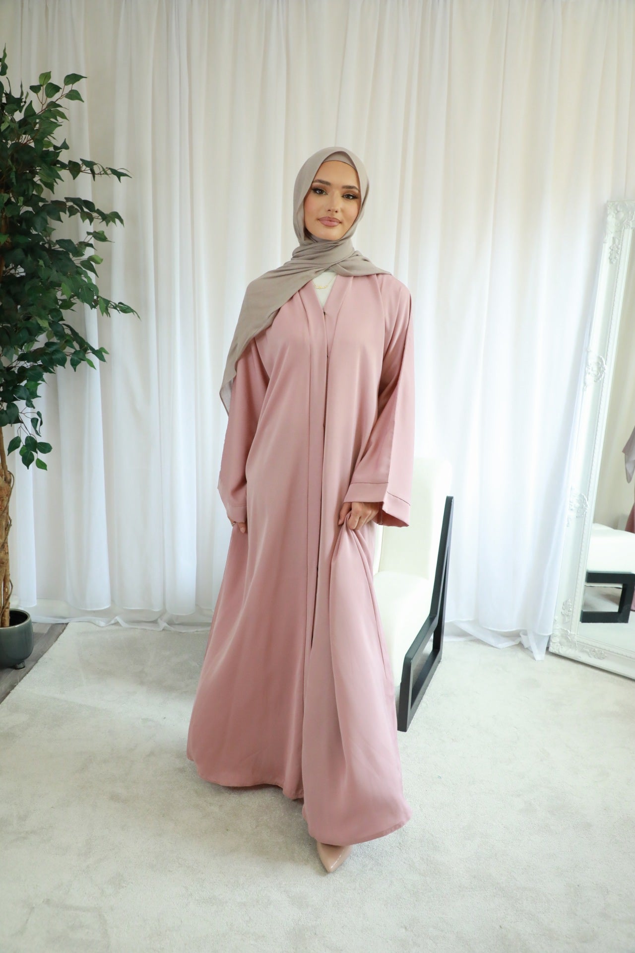Basic Open Abaya - Pink