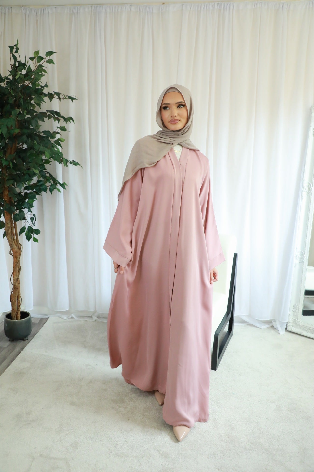 Basic Open Abaya - Pink