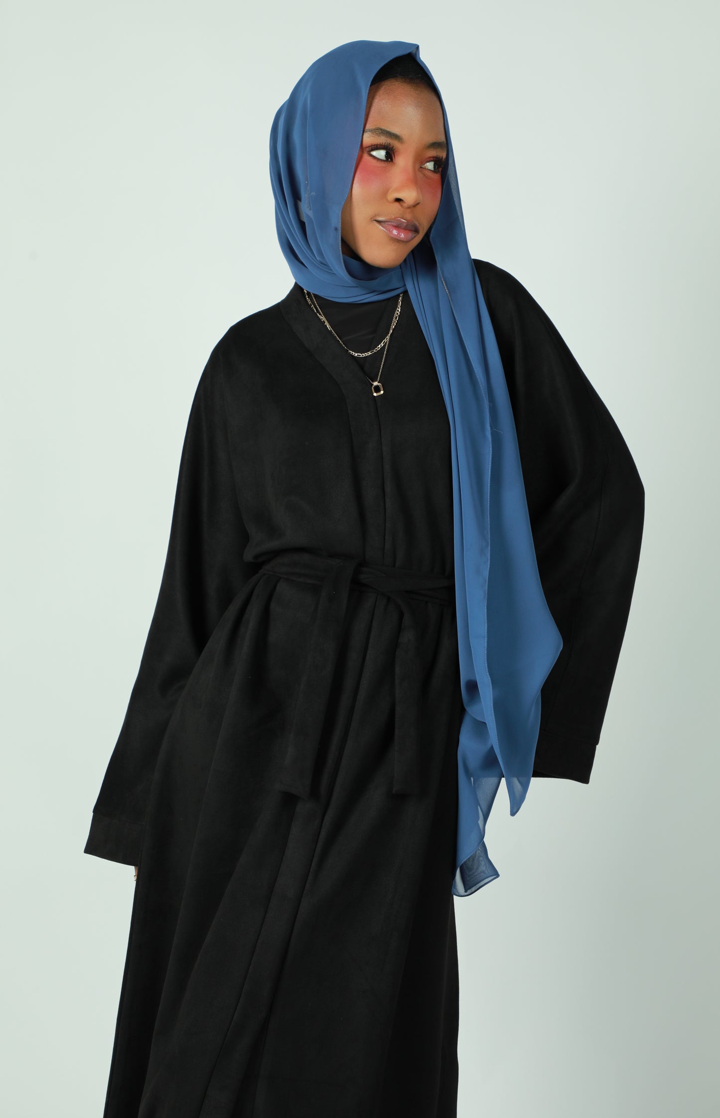 Suede Abaya Coat - Black