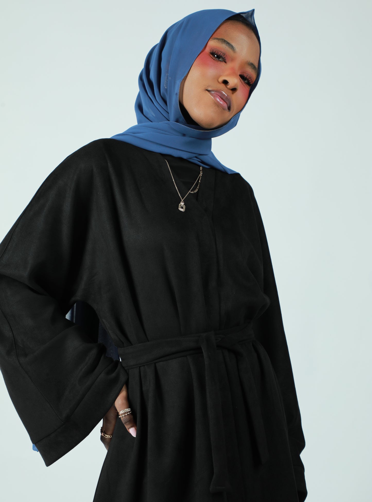 Suede Abaya Coat - Black