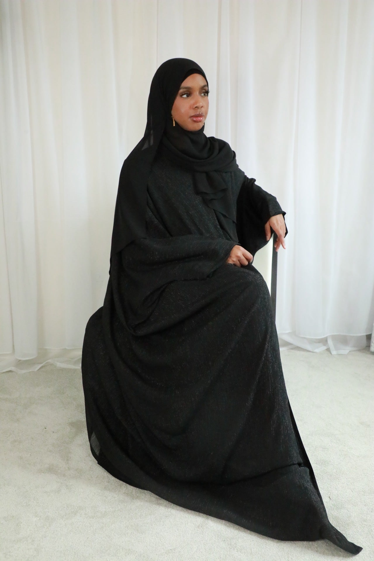 Glitter Open Abaya (Hijab Included) - Black