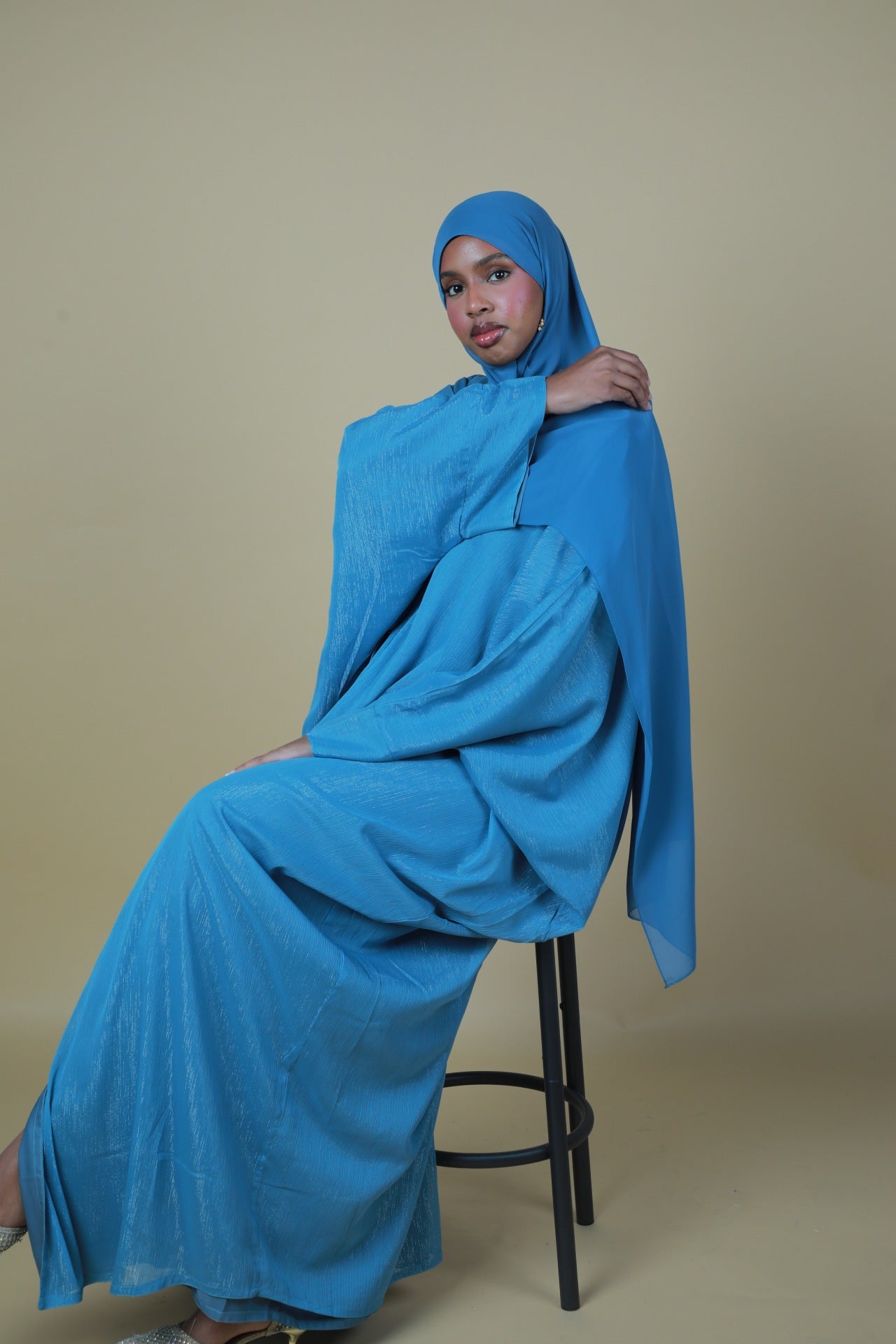 Glitter Open Abaya (Hijab Included) - Baby Blue