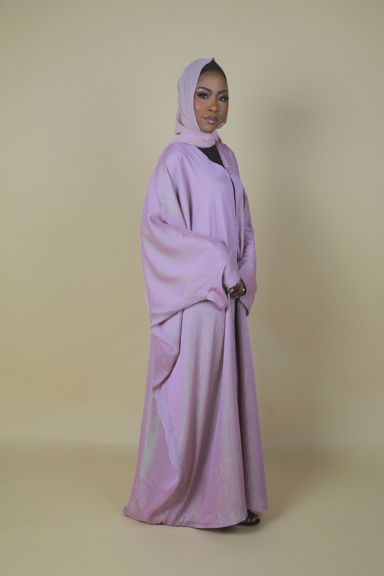 Glitter Open Abaya (Hijab Included) - Pink