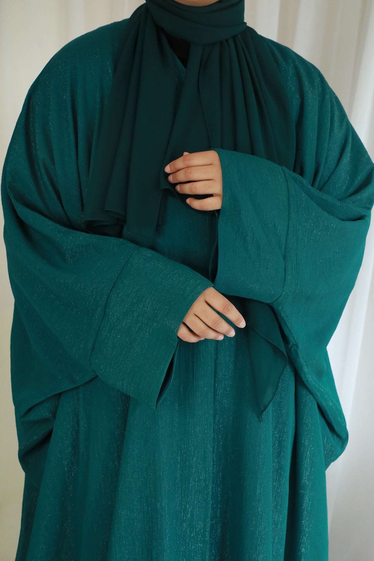 Glitter Open Abaya (Hijab Included) - Emerald