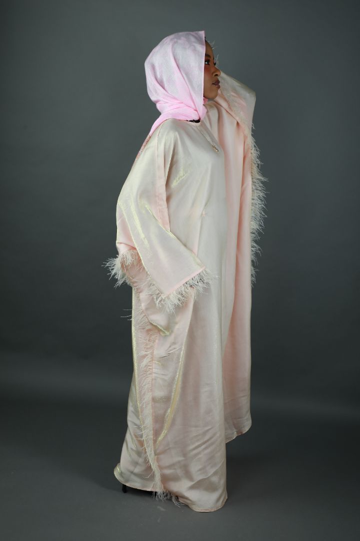 Butterfly Abaya - Two Tone Shimmer Full Feathers - Peach