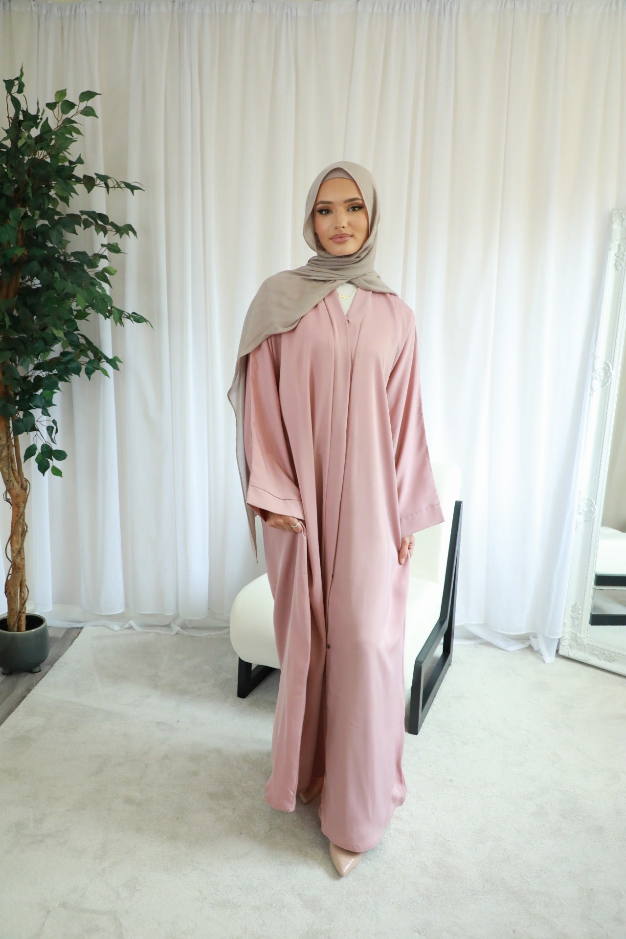 Basic Open Abaya - Pink