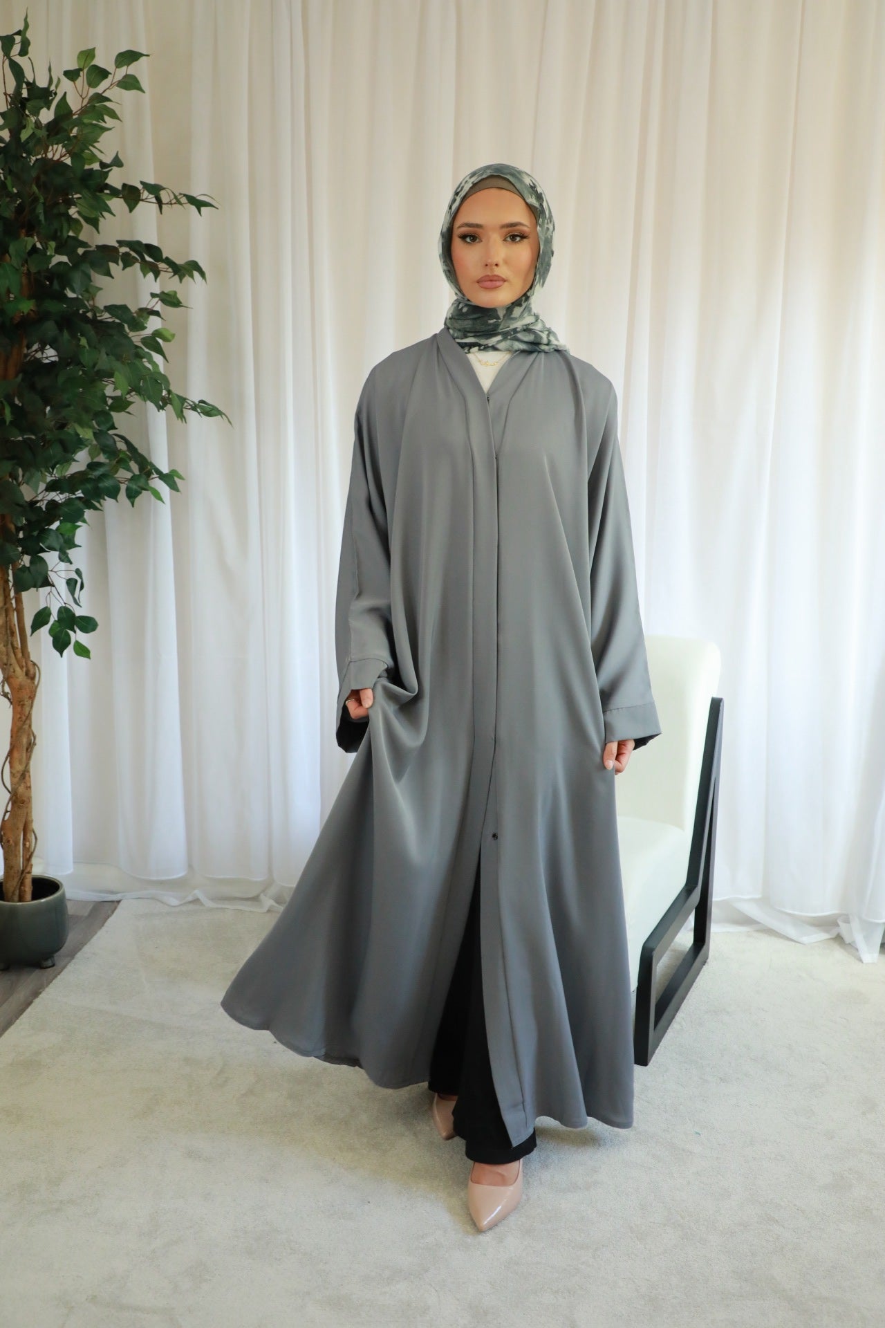 Basic Open Abaya - Grey