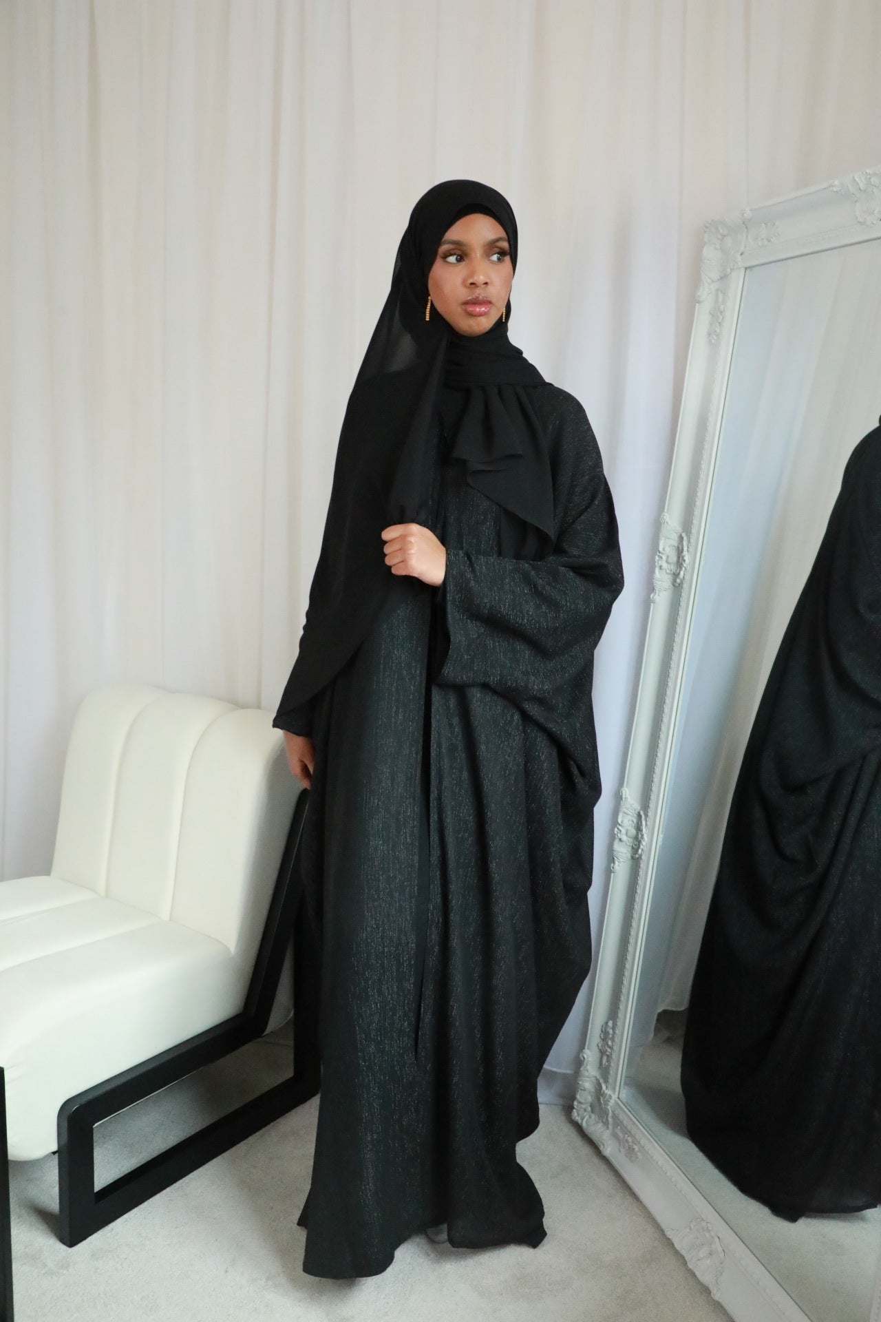 Glitter Open Abaya (Hijab Included) - Black