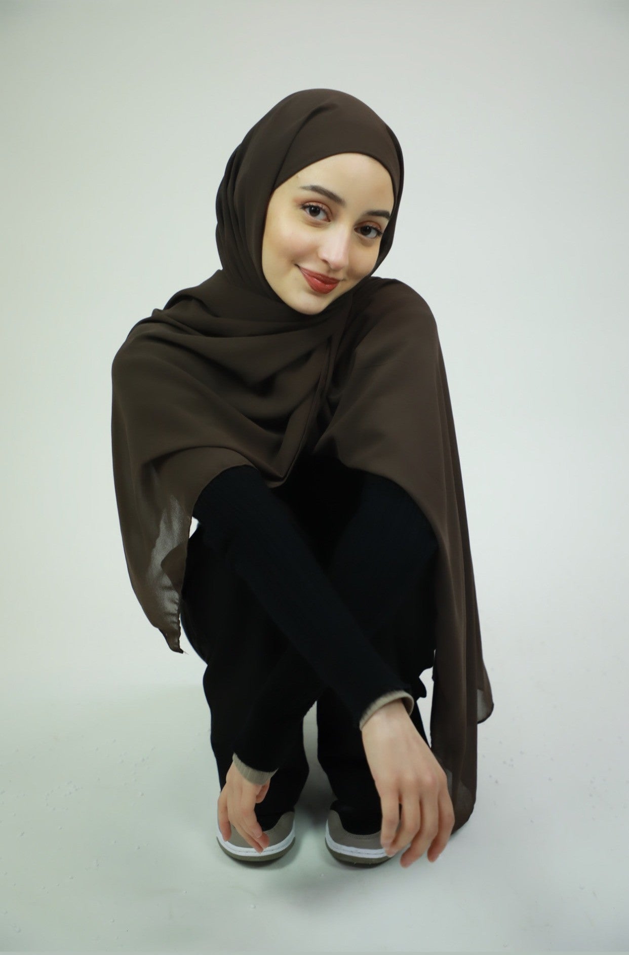 Chiffon Instant Hijab With Satin Under Cap - Mocha
