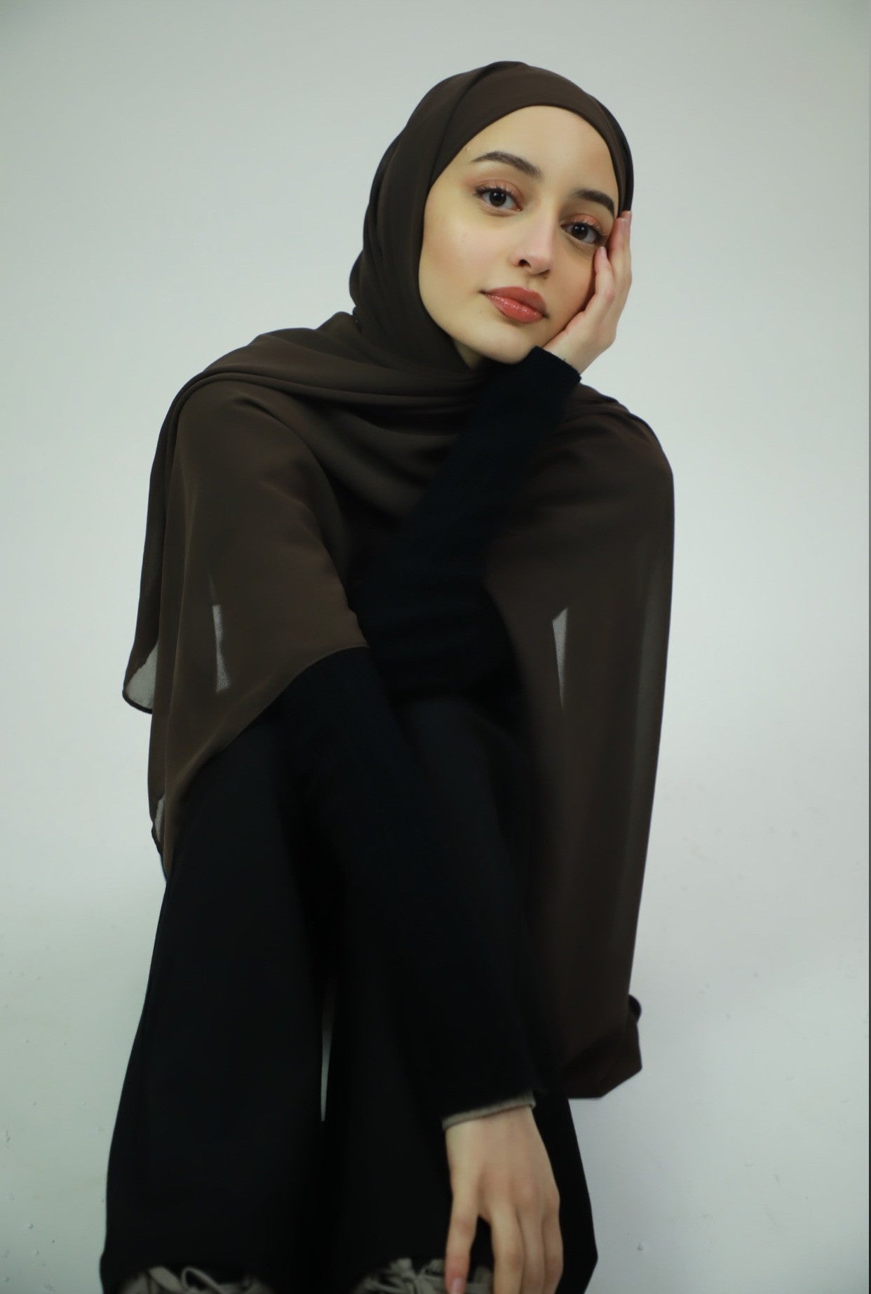 Chiffon Instant Hijab With Satin Under Cap - Mocha