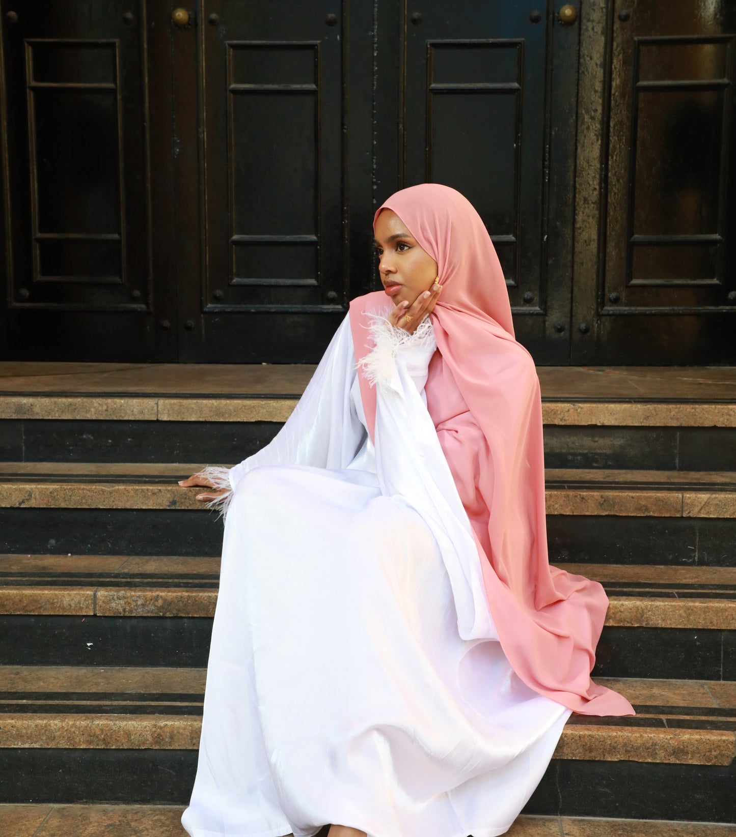 Butterfly Abaya - Two Tone Shimmer - White