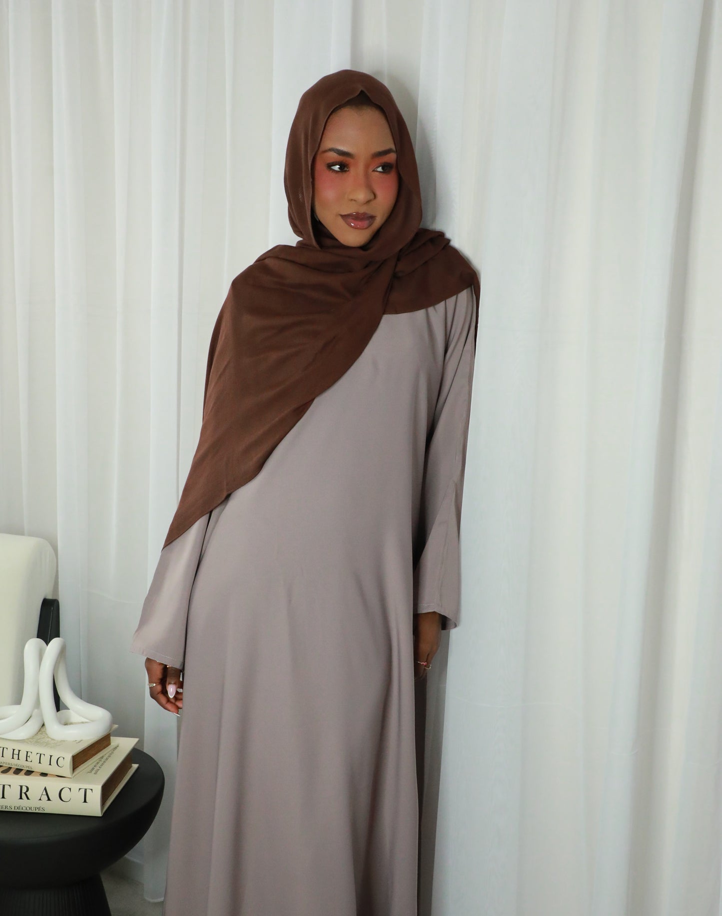 Basic Abaya With Pockets - Lavender Brown