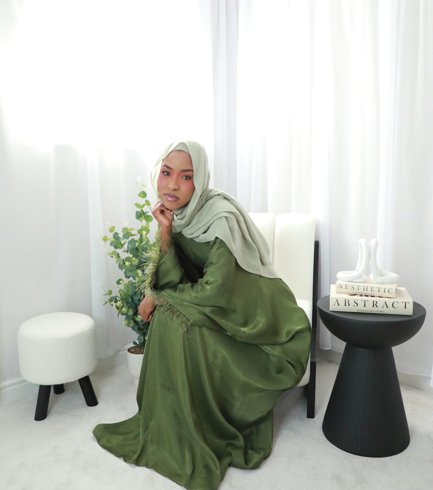 Butterfly Abaya - Two Tone Shimmer - Olive Green