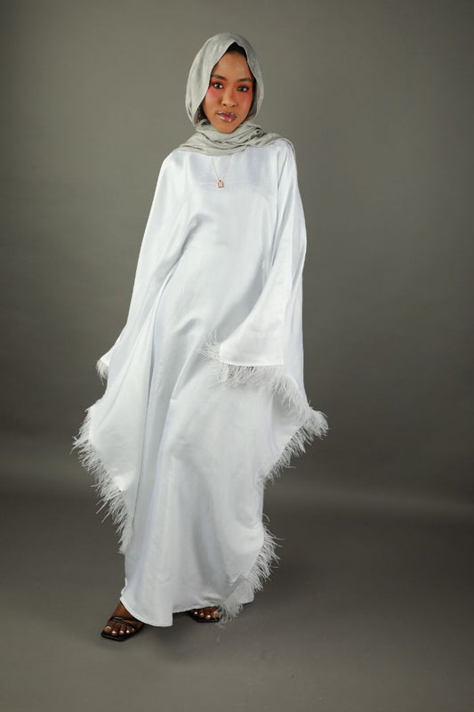 Butterfly Abaya - Two Tone Shimmer Full Feathers - White