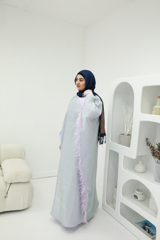 Butterfly Abaya - Two Tone Shimmer Full Feathers - Grey/Lilac