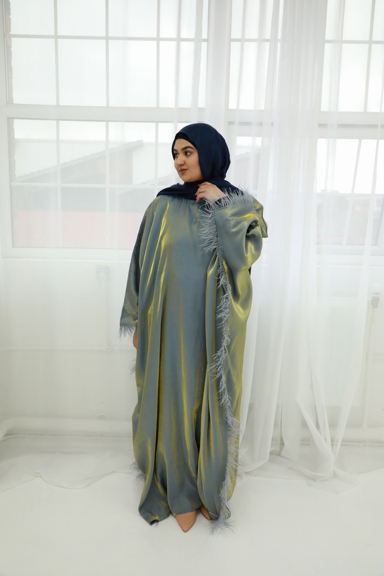 Butterfly Abaya - Two Tone Shimmer Full Feathers- Blue