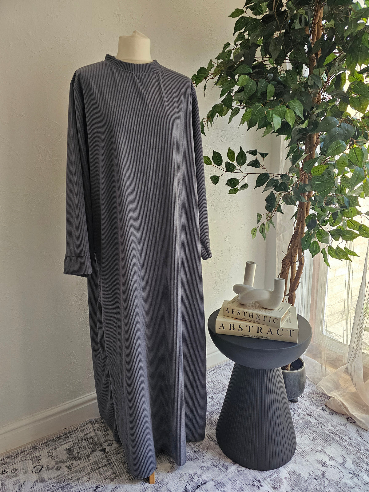 Corduroy Abaya - Grey